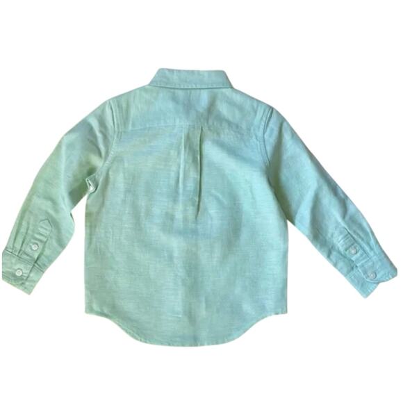 Janie and Jack Size 4 Button Down Light Green Cotton Linen Shirt - Picture 3 of 6
